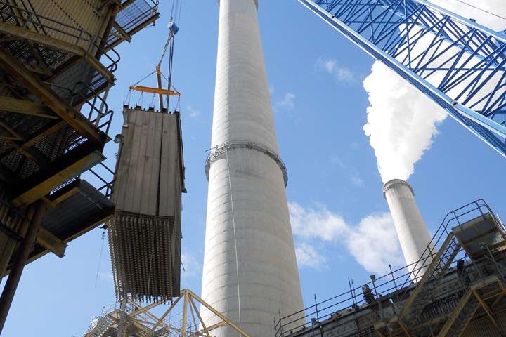 Hunter Power Plant Demolition smoke stack and hoist